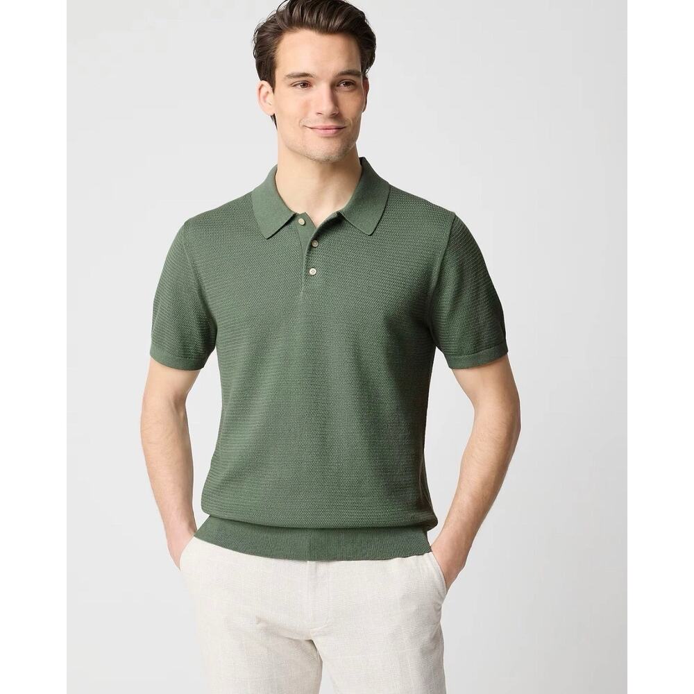 J. CREW Mens sweater polo woven cotton in laurel green Size XL CI774